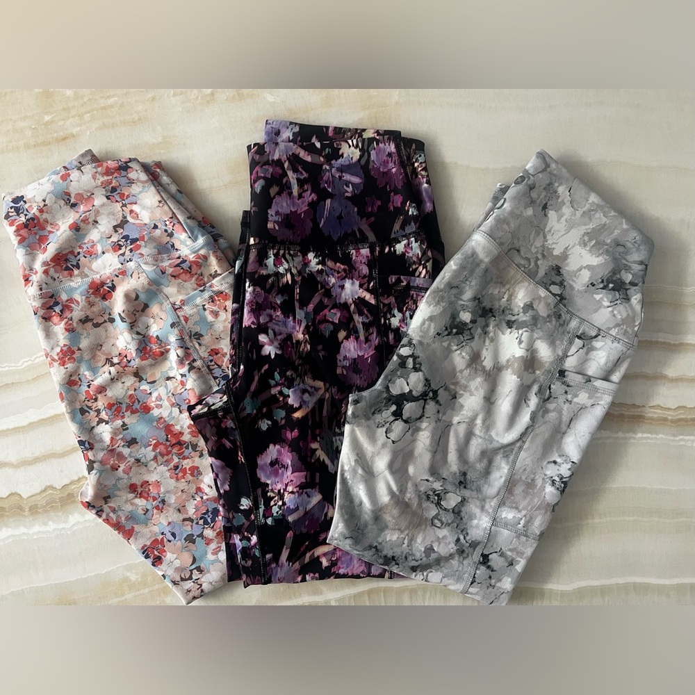 RBX High Waist Pocket Legging Bundle 3 PAIRS Floral and Marble L/G